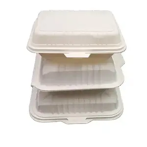 Tùy Chỉnh Sinh Thái Thân Thiện Với Hộp Ăn Trưa Vỏ Sò Dùng Một Lần Takeaway Thực Phẩm Container Hộp Phân Hủy Sinh Học Vỏ Sò Bánh Hamburger Hộp