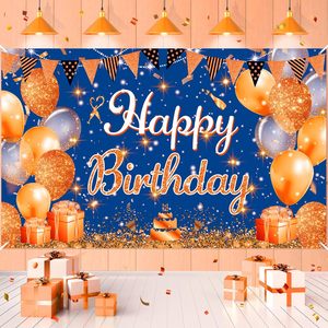 Bannière d'<span class=keywords><strong>anniversaire</strong></span> bleue et orange, décorations, grande bannière bleu marine et orange, <span class=keywords><strong>joyeux</strong></span> <span class=keywords><strong>anniversaire</strong></span>, fond pour l'<span class=keywords><strong>anniversaire</strong></span> des garçons et des filles - Product Image 1