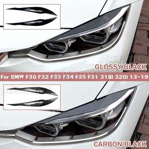 Autocollant de recouvrement de phare de voiture pour BMW 2013-2019 F30 F32 F33 F34 F35 F31 318i 320i Noir brillant/Fibre de carbone - Product Image 1