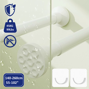 Tringle de Douche Télescopique <span class=keywords><strong>à</strong></span> Tension 43-114 Pouces, Sans Perçage, Réglable par Ressort, en Métal Anti-Rouille <span class=keywords><strong>pour</strong></span> Salle de Bain et Placard - Product Image 1