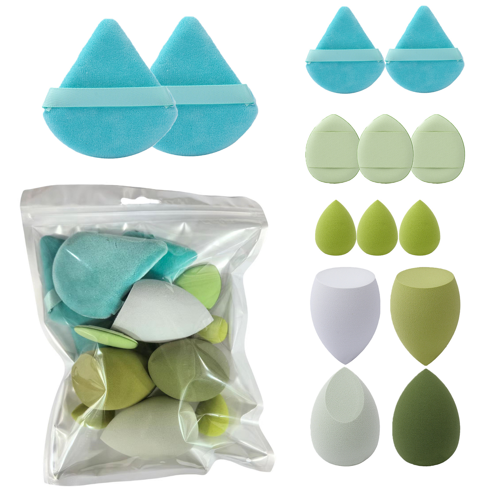 Juego de bolsas verdes de 14 piezas.
