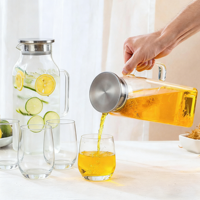 Carafe à eau en verre grande capacité avec couvercle filtrant en acier inoxydable, pichet transparent pour limonade, jus, thé glacé avec poignée