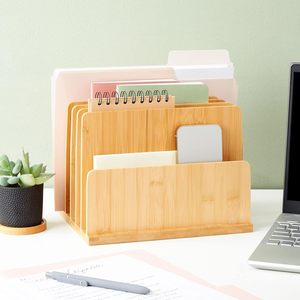 Organisateur de bureau en bambou à 5 niveaux, porte-documents de bureau, couleur bois naturel, étagère de rangement multi-compartiments pour documents - Product Image 2