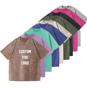 Camiseta retro americana holgada de manga corta, 100% algodón, con logo impreso personalizado, estilo lavado y desgastado, estilo hip-hop. - Product Image 1