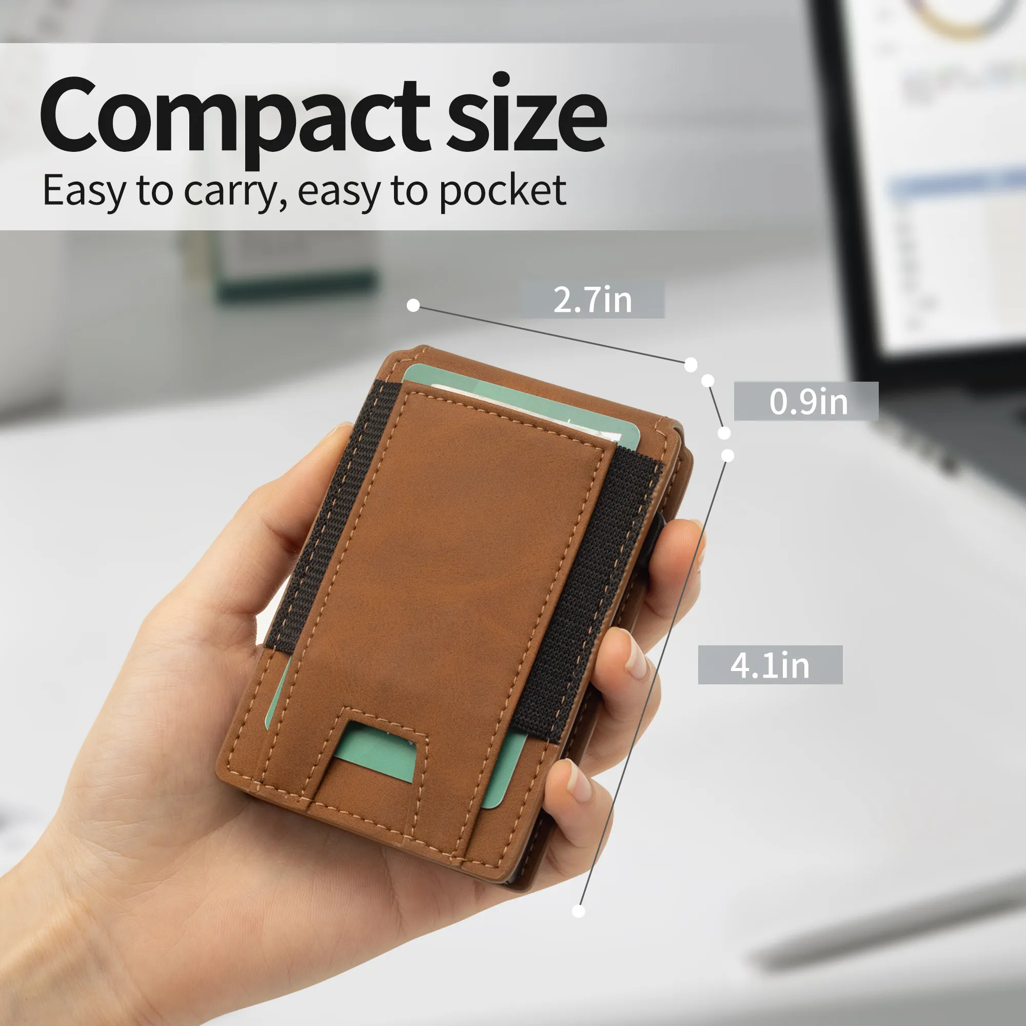 Gran oferta Slim Pop Up Rfid Blocking Funda de cuero para tarjetas Minimalista Slim Credit Card Holder Wallet