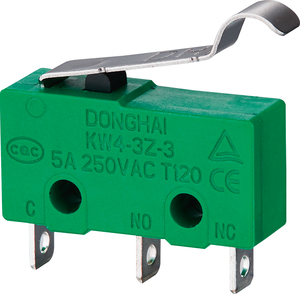 Micro-interrupteur 5A 125/250V AC SPDT 1NO 1NC à levier à charnière métallique, action rapide, type bouton, 3 broches - Product Image 2