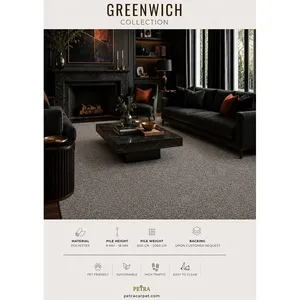 พรมปูพื้นโพลีเอสเตอร์สีเทาเข้ม Petra Greenwich 90050 ความหนา 9-18 มม. เหมาะสำหรับสัตว์เลี้ยง ทนทานต่อการใช้งานหนัก สำหรับห้องนั่งเล่นและห้องนอน - Product Image 3