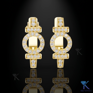 Lab Grown CVD HPHT Diamond Geometric Circle <b>Huggie</b> Hoop Earrings Pave 14K <b>Solid</b> <b>Gold</b> Luxury Wedding Fine Women Jewelry - Product Image 1
