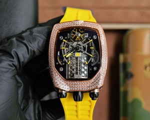 Montre automatique pour homme avec boîtier entièrement serti de diamants, mouvement de haute qualité, options de bracelet en cuir et en caoutchouc - Product Image 5