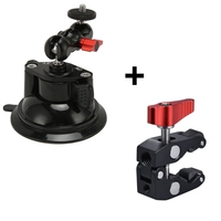 Pince crabe en aluminium + support à ventouse, kit de fixation pour caméra d'action, support de bras magique, support de pare-brise de voiture pour tournage DSLR
