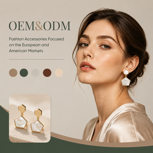 Boucles d'oreilles pendantes géométriques doubles personnalisées en gros, plaquées or, en nacre naturelle, hypoallergéniques, bijoux minimalistes pour femmes - Product Image 1