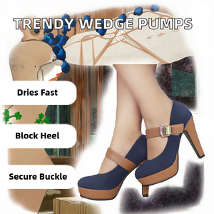 Sandales compensées tendance à talon carré et bride cheville pour femme, avec semelle intérieure en EVA, talons épais, collection Printemps-Été - Product Image 2