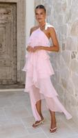 Robe longue vintage unie en mousseline florale à col halter sans manches avec volants superposés pour femme, idéale pour l'été et les fêtes à la plage