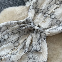 Robe longue décontractée pour femme, élégante, brodée de fleurs, coupe trapèze, col montant, manches courtes bouffantes, ceinturée, pour le quotidien