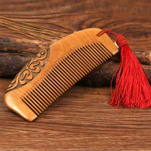 Peigne en bois de pêche vieilli extra-épais sculpté à la main, antistatique, anti-chute de cheveux, double face, pour coiffure, vente en gros - Product Image 5