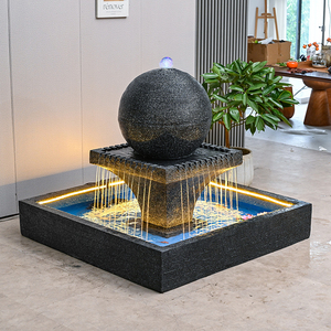 Fontaine d'eau ronde extérieure avec réservoir carré, décoration <span class=keywords><strong>de</strong></span> villa <span class=keywords><strong>de</strong></span> <span class=keywords><strong>jardin</strong></span>, grande fontaine, cascade, fontaines <span class=keywords><strong>en</strong></span> béton, étang - Product Image 4
