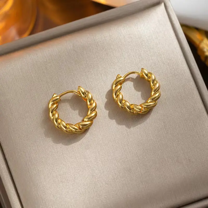 18K-Gold Edelstahl Bratteig Twists Ring Ohrringe Ohrringe, umweltfreundliche modische Schmuck-Ohrringe