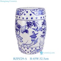Tabouret de jardin classique en porcelaine orientale RZPZ29-A/B/C, écologique, fait main, motif nœud de bambou bleu et blanc, table d'appoint tambour pour patio