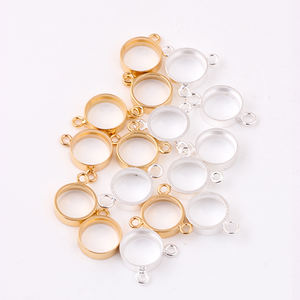 4mm/6mm Bezel Charm Connectors 14K Gold Filled Blank Cabochon Setting Base Tray With Single ou Double Loops for Necklace Making - Product Image 5