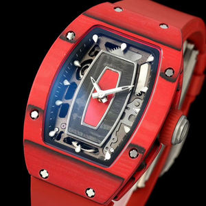 Reloj Mecánico de Agata Roja con Forma de Barril, Correa de Fluororubber, de Alta Gama, Unisex, para Uso Diario, Fiestas, Elegante, Moderno - Product Image 2