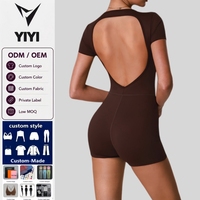 Vêtements de sport pour femme de haute qualité, short à manches courtes avec dos ajouré, combinaison une pièce pour la gym, le yoga et l'entraînement