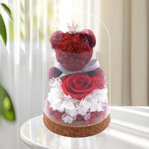 Cadeau créatif pour la fête des mères, la Saint-Valentin, un anniversaire : ours en mousse, <span class=keywords><strong>fleur</strong></span> <span class=keywords><strong>éternelle</strong></span> sous cloche en verre, rose véritable, cadeau surprise pour les fêtes, fleuristes - Product Image 3