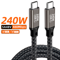 Câble USB Type C PD 240W 480 Mbps en nylon/TPE tressé, blindage en cuivre pur, charge rapide 5A pour téléphones portables, ordinateurs portables, appareils photo