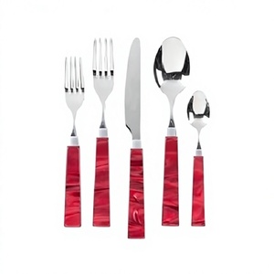 Ensemble de couverts en acier inoxydable avec manches en résine, design fantastique, couleur argent et rose, par Home Arts - Product Image 1
