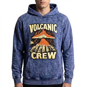 Sudadera con Capucha para Hombre, Estilo Vintage, Lavado Ácido, Oversize, con Estampado Gráfico de Volcán, Ropa Urbana Informal - Product Image 1