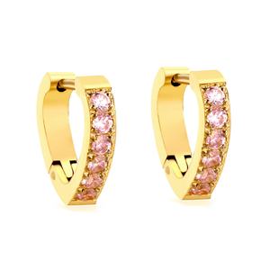 Nueva Moda 2024, Nuevo Estilo, Joyería de Acero Inoxidable Chapada en Oro de 18k, Pendientes de Aro con Forma de Corazón con Circonitas Rosas y Blancas para Mujer - Product Image 1