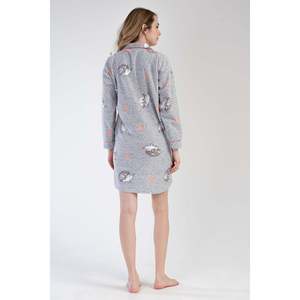 Camiseta de punto para mujer, con botones, manga larga, forro polar, corte ovalado, estilo túnica - Product Image 1