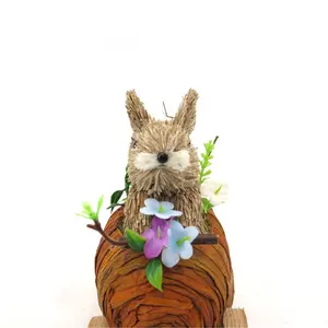 SYART Easter Decoration Ornament 8 Inch 20 Cm Handmade Straw Bunny Rabbit Riding Carrot Car