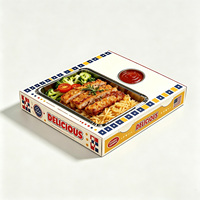 Caja Cuadrada Desechable para Comida para Llevar, Laminación Mate, Empaque Personalizado para Comida Rápida, Hamburguesas, Pollo Frito, con Espacio para Salsa