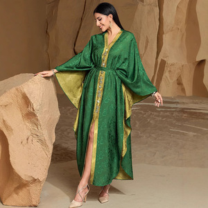 BA5245 High-End ABAYA Robe Hand genähtes farb blockierendes geprägtes Satin-Design Cross-Border Plus Size-Kleid für Spring Eid Polyester - Product Image 1
