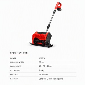 Souffleuse à neige électrique sans fil 1200W, pelle à neige pliable alimentée par batterie, largeur de déneigement de 30 cm pour allée et trottoir - Product Image 4