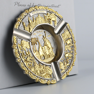 Cenicero redondo de oro de lujo personalizado, artesanía de Metal en relieve de Tailandia para fumar, accesorios, Cenicero de cigarros de aleación de Zinc - Product Image 2