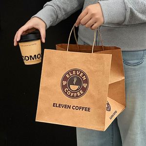 Sacs en papier kraft brun personnalisés avec poignées pour la restauration, la vente à emporter et les plats à emporter, avec votre propre logo imprimé - Product Image 3