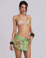 Ensemble deux pièces d'été imprimé Beach Sexy Femmes Vert Paillettes Tassel Halter Top et Mini Jupe Femme Bikini 2 Pièces Ensemble