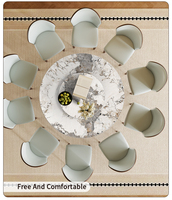 Table à manger ronde de style nordique en verre trempé de 3 mm, pieds en métal de luxe moderne, 6 places, mobilier d'hôtel, garantie 3 ans, prix de gros