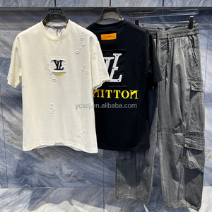 T-shirt da uomo di lusso in cotone a maniche corte, nuovo modello primavera estate, stile casual confortevole con ricamo e foro, peso 220 grammi - Product Image 1