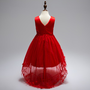 Robe de soirée moderne pour filles, coupe asymétrique, courte devant et longue derrière, en dentelle rouge - Product Image 4
