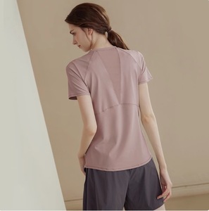 Women Mesh Panel <b>Raglan</b> Short Sleeve Yoga T Shirt Quick Dry Back Mesh Plus Size Athletic Tee Soft Stretch Running Workout Shirt - Product Image 3