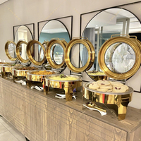 Luxus arabische Edelstahl Chafing Dish mit sichtbarem Glas deckel Hotel & Restaurant Buffet Set schwarze Farbe