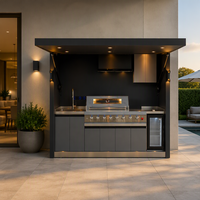 Cuisine extérieure moderne sur mesure de 2,5 m, conçue pour toutes les conditions météorologiques, en acier inoxydable 304, avec grill et évier modulaires