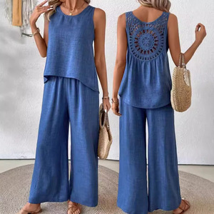 Nuevo Traje <span class=keywords><strong>de</strong></span> Verano sin Mangas <span class=keywords><strong>de</strong></span> Color Sólido con Espalda Descubierta y Encaje para <span class=keywords><strong>Mujer</strong></span> - Product Image 1