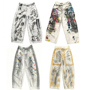 Jeans de Mezclilla Extra Grandes Huanqiu para <span class=keywords><strong>Hombre</strong></span>, con Estampado Gráfico, Desgastados, Holgados, Blancos, de Primavera - Product Image 1