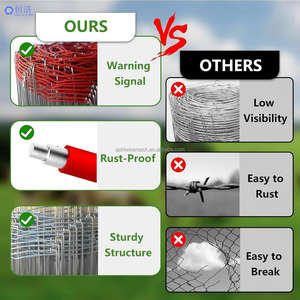 גדר חווה מגולוונת 1.2 מטר על 50 מטר, גדר בקר עם קו אזהרה אדום בחלק העליון, מתאים לחזירים, עיזים, לחצר, לגינה, לשדה, להרים וליער - Product Image 4