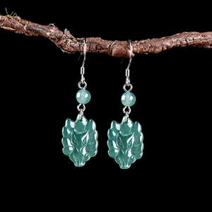 Natural A-grade Jade Blue Water Nine-Tailed Fox Ethnic Earrings S925 Platinum Plated Ice-Seed Jade <b>Studs</b> for Women Anniversary - Product Image 3