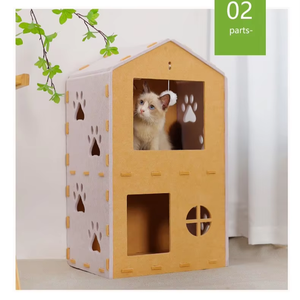 Cuccia per Animali Domestici a Forma di Casa, Impermeabile per Tutte le Stagioni, con Motivo a Impronte di Zampe, in Feltro, Senza Chiusura sul Tetto, per Gatti e Cani - Product Image 1
