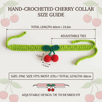 Collier pour chat en fil tricoté fait main avec breloque cerise, accessoire silencieux pour chaton, pour les animaleries et les commandes en gros